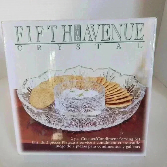 Fifth Avenue Crystal Portico 2 Piece Cracker Condiment Serving Set New In Box - Picture 1 of 7